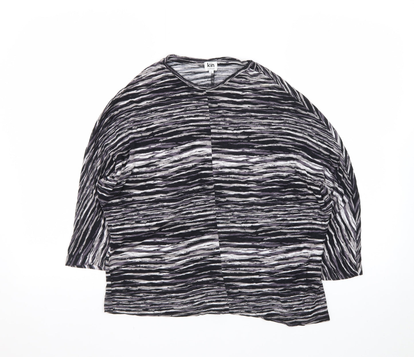 Kin by John Lewis Women's Black Striped Relaxed 3/4 Sleeve Jersey Blouse S