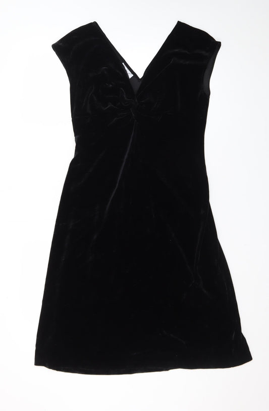 Maggy L Women’s Black Velvet Sheath Dress Size 10 Sleeveless V-Neck