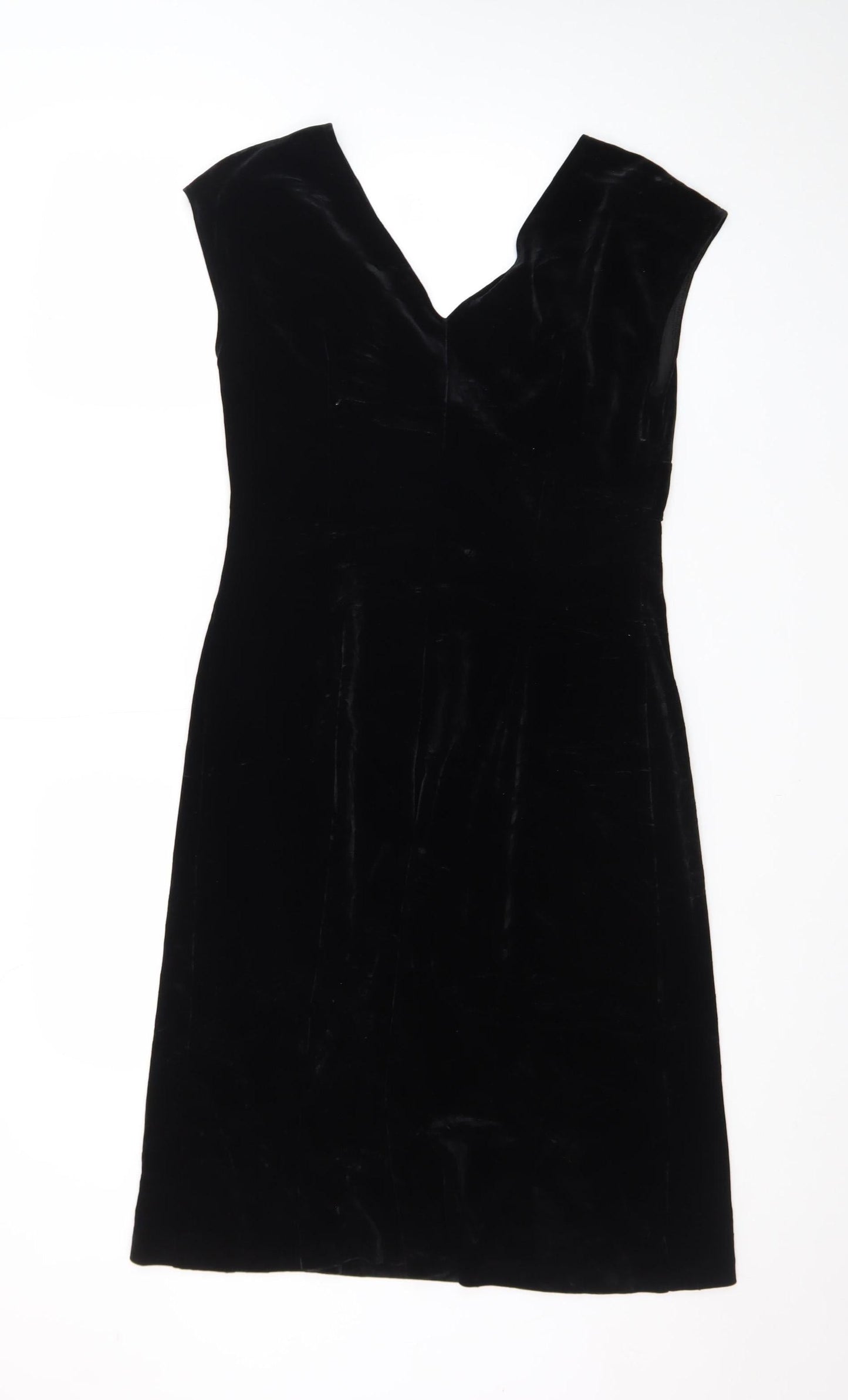 Maggy L Women’s Black Velvet Sheath Dress Size 10 Sleeveless V-Neck