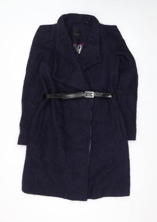 Ted Baker Women's Navy Wool Blend Belted Overcoat Size 10