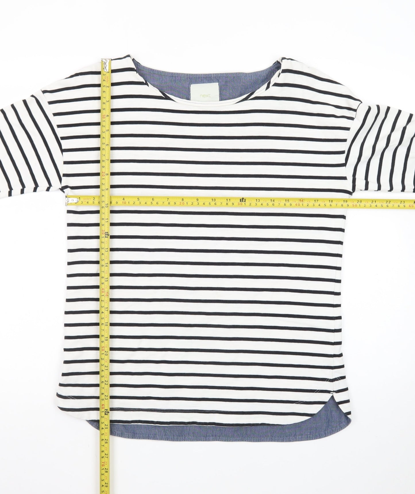 Next Women’s White Striped 3/4 Sleeve Boat Neck Cotton Top Size 10