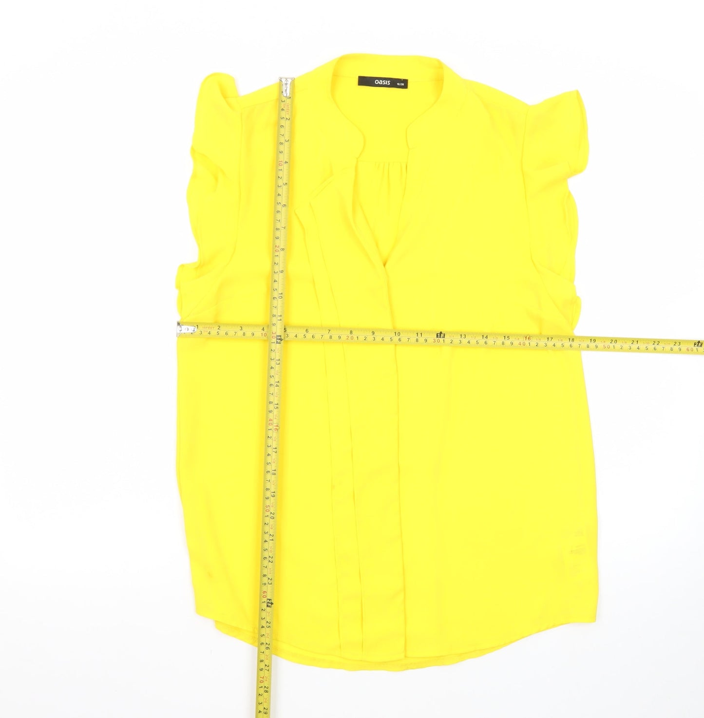 Oasis Women's Yellow Ruffle Sleeve V-Neck Blouse Size 10