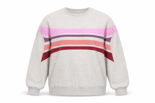Hush Women Beige Multicoloured Stripe Pullover Sweatshirt L