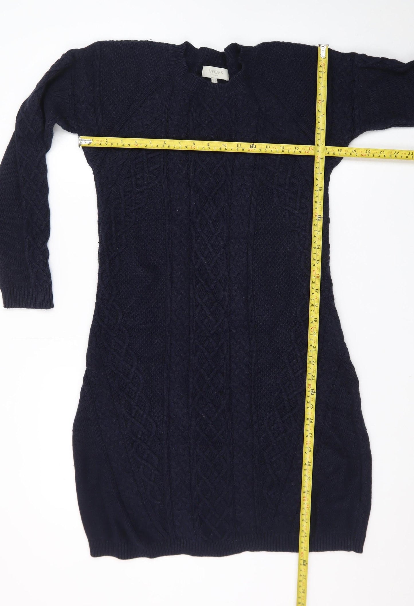 Hobbs Women Blue Knit Long Sleeve Jumper Dress Size 14