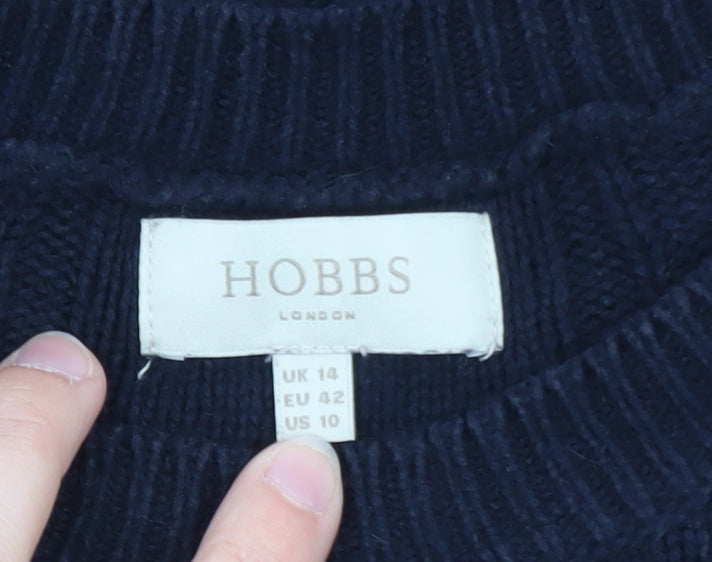 Hobbs Women Blue Knit Long Sleeve Jumper Dress Size 14