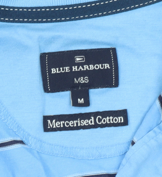 Marks and Spencer Blue Harbour Men's Blue Striped Polo Shirt Size M