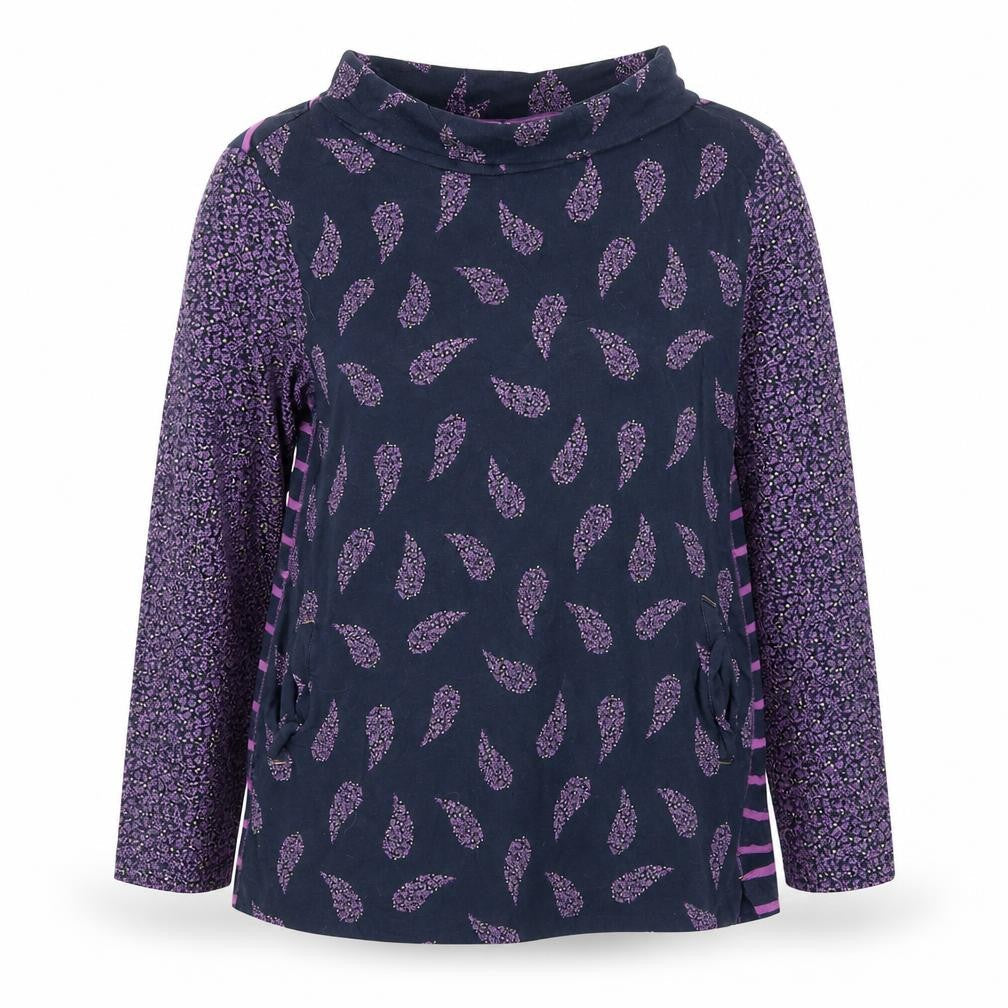 White Stuff Womens Blue Purple Paisley Roll Neck Tunic Top Size 14