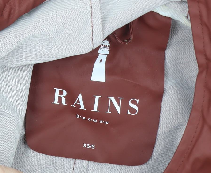 RAINS Women’s Brown Waterproof Long Rain Coat XS Hooded Lightweight