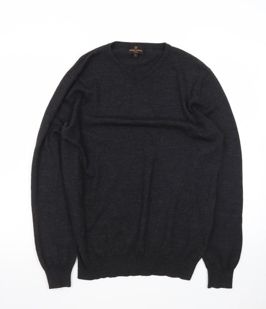 Simon Carter Men’s Black Wool Acrylic V-Neck Jumper Size L