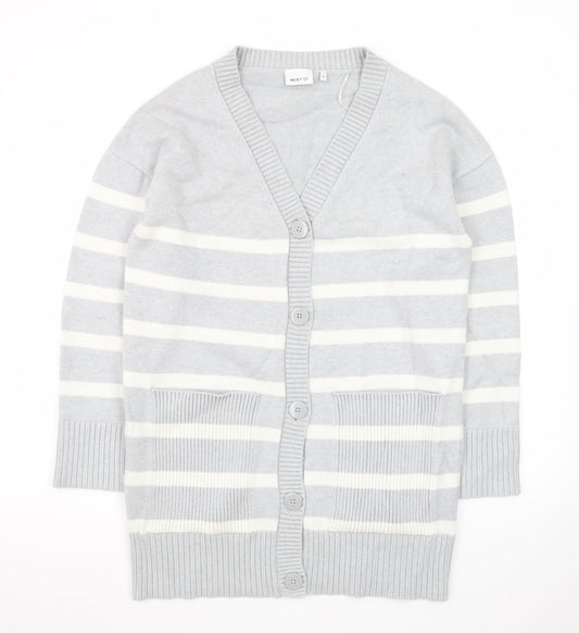 Next Women’s Grey Striped Cardigan Size M V-Neck Knit