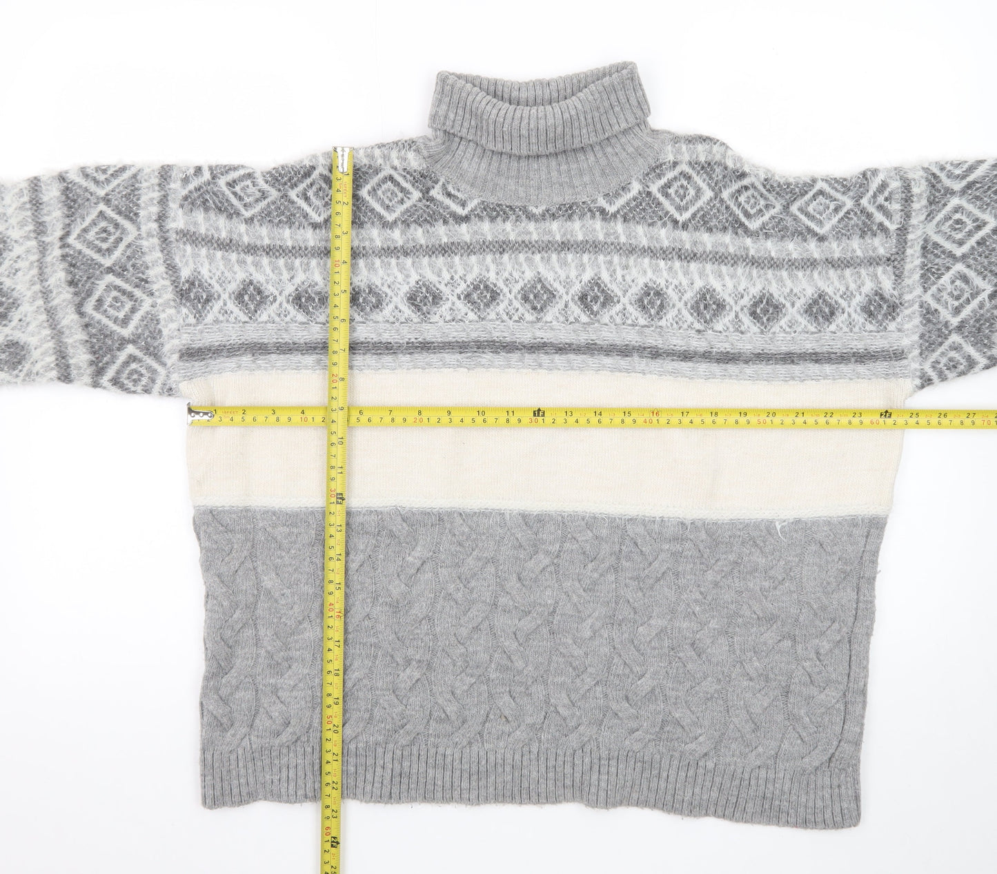Marks and Spencer Womens Grey XL Roll Neck Fair Isle Jumper