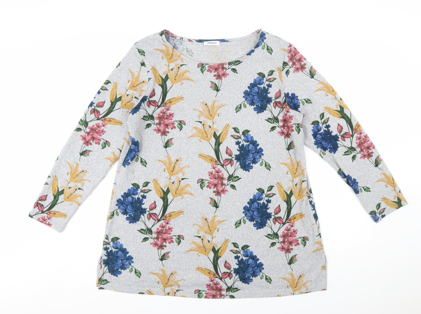 Damart Womens Grey Floral Long Sleeve Jersey Top L