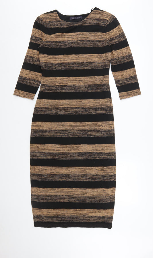 Marks and Spencer Women Brown Striped Bodycon Dress Size 12