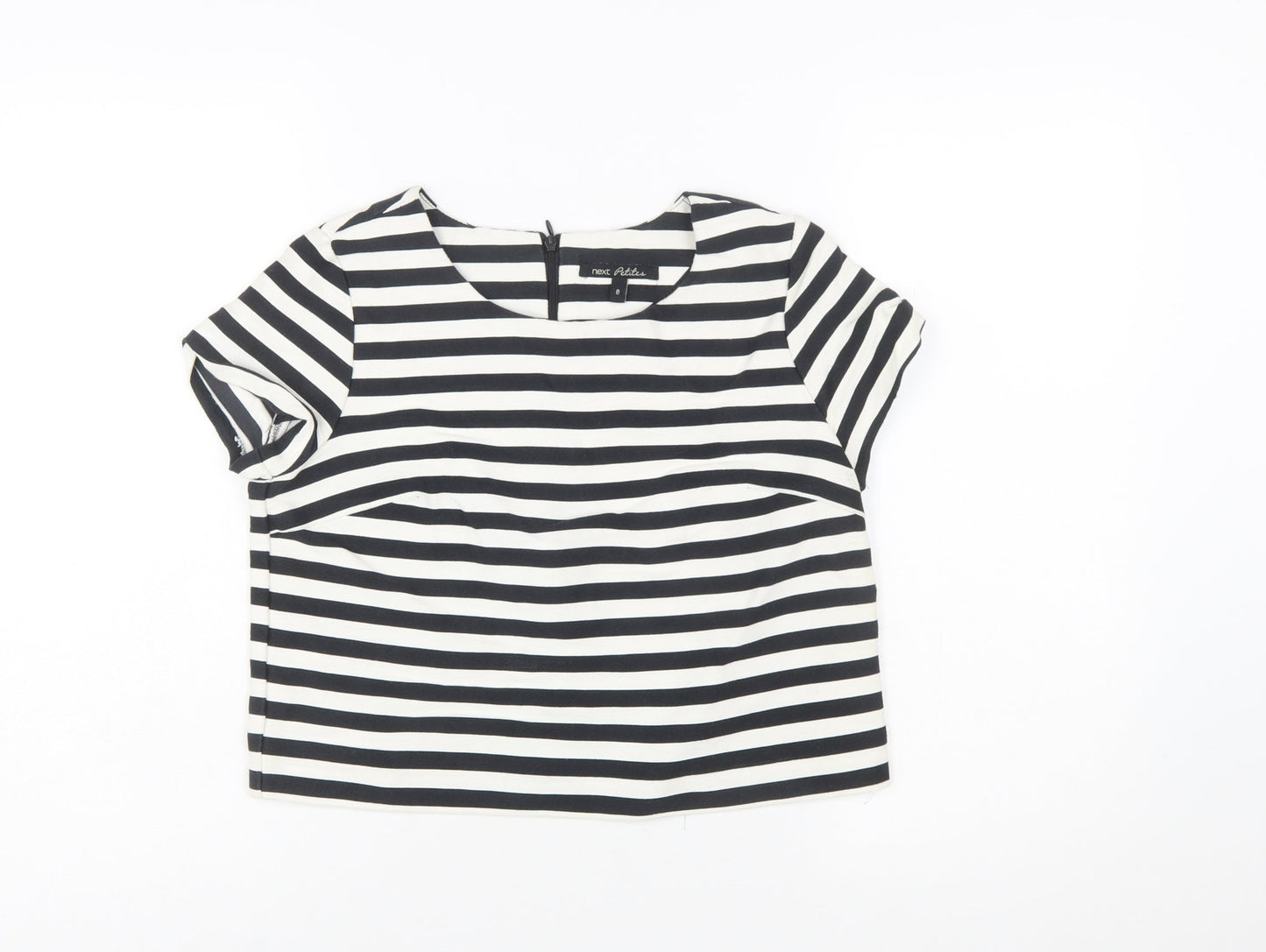 Next Women's Black White Striped Short Sleeve Cotton Top Size 8