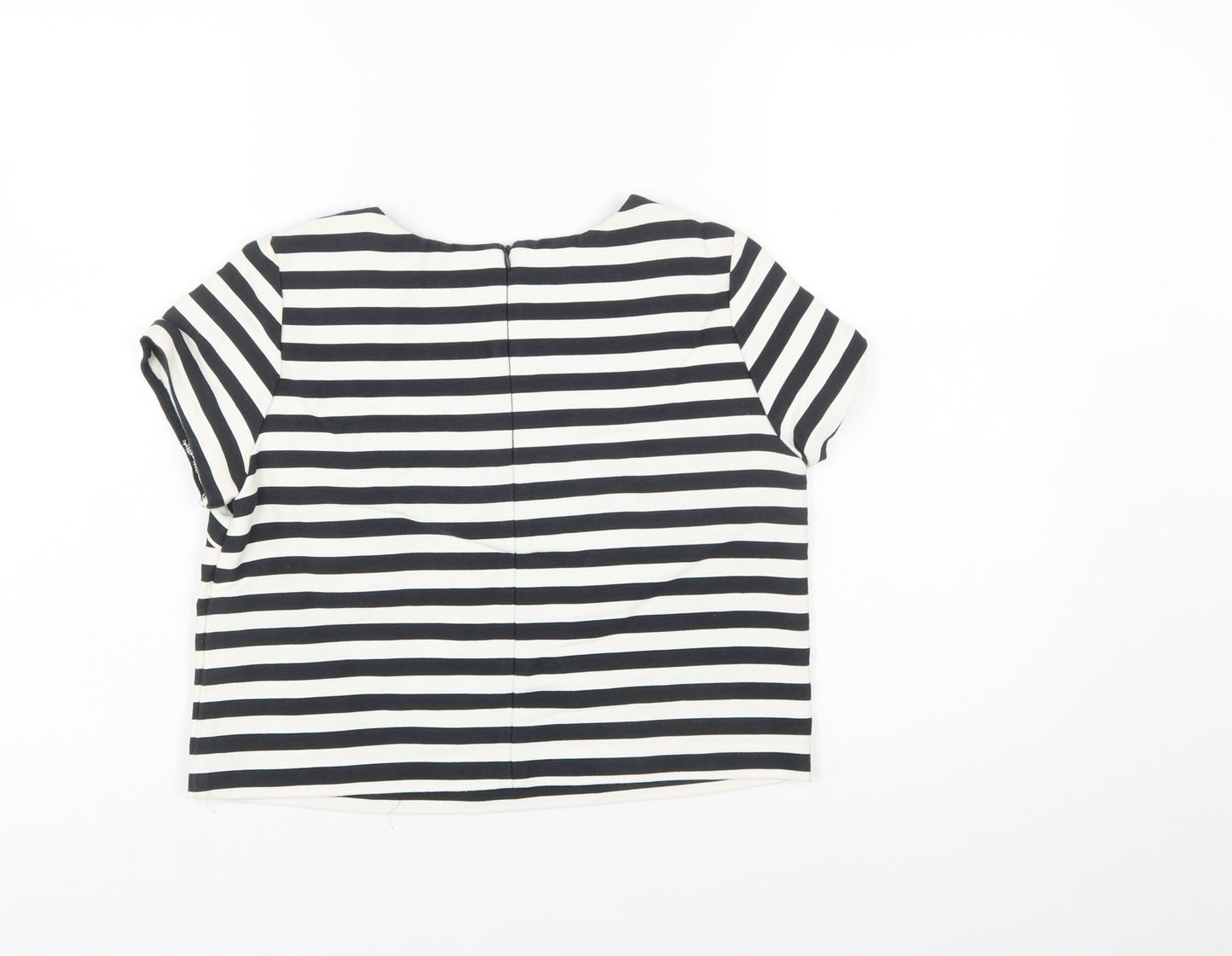 Next Women's Black White Striped Short Sleeve Cotton Top Size 8