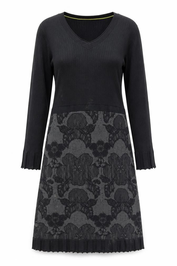 Marks & Spencer Per Una Women’s Black Knit Floral V-Neck Long Sleeve Dress Size 16