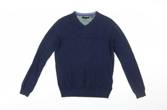 Ted Baker Men's Blue V-Neck Cotton Silk Blend Jumper M