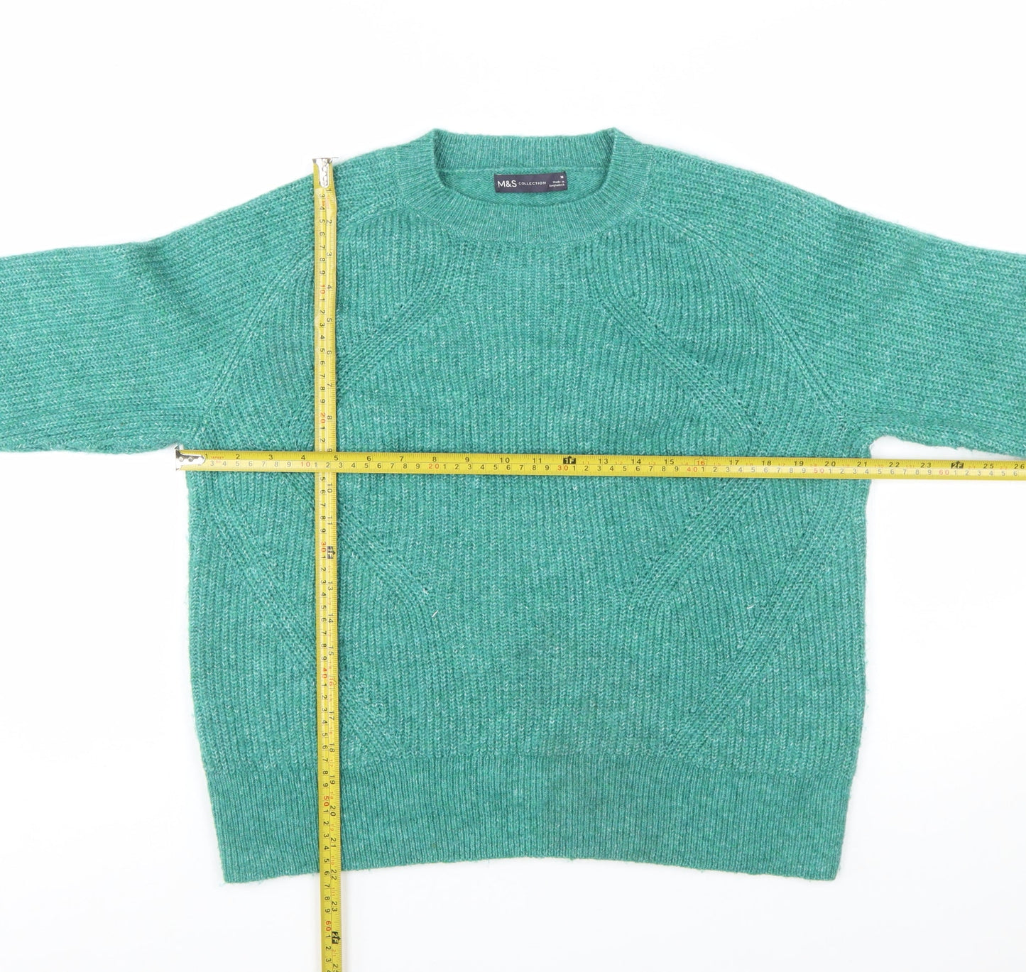 Marks and Spencer Women's Green Knit Crew Neck Jumper Size M