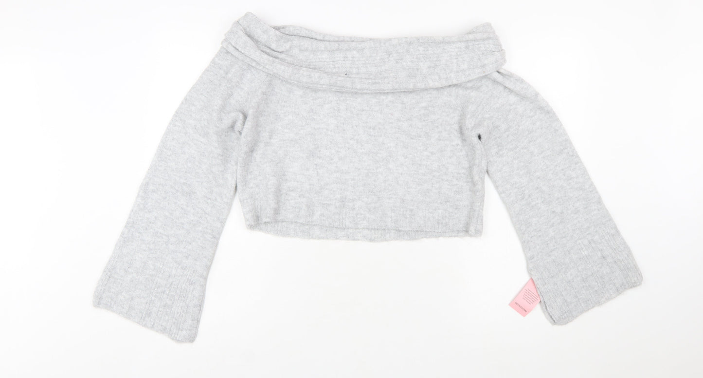 PrettyLittleThing Women Grey L Off Shoulder Knit Jumper