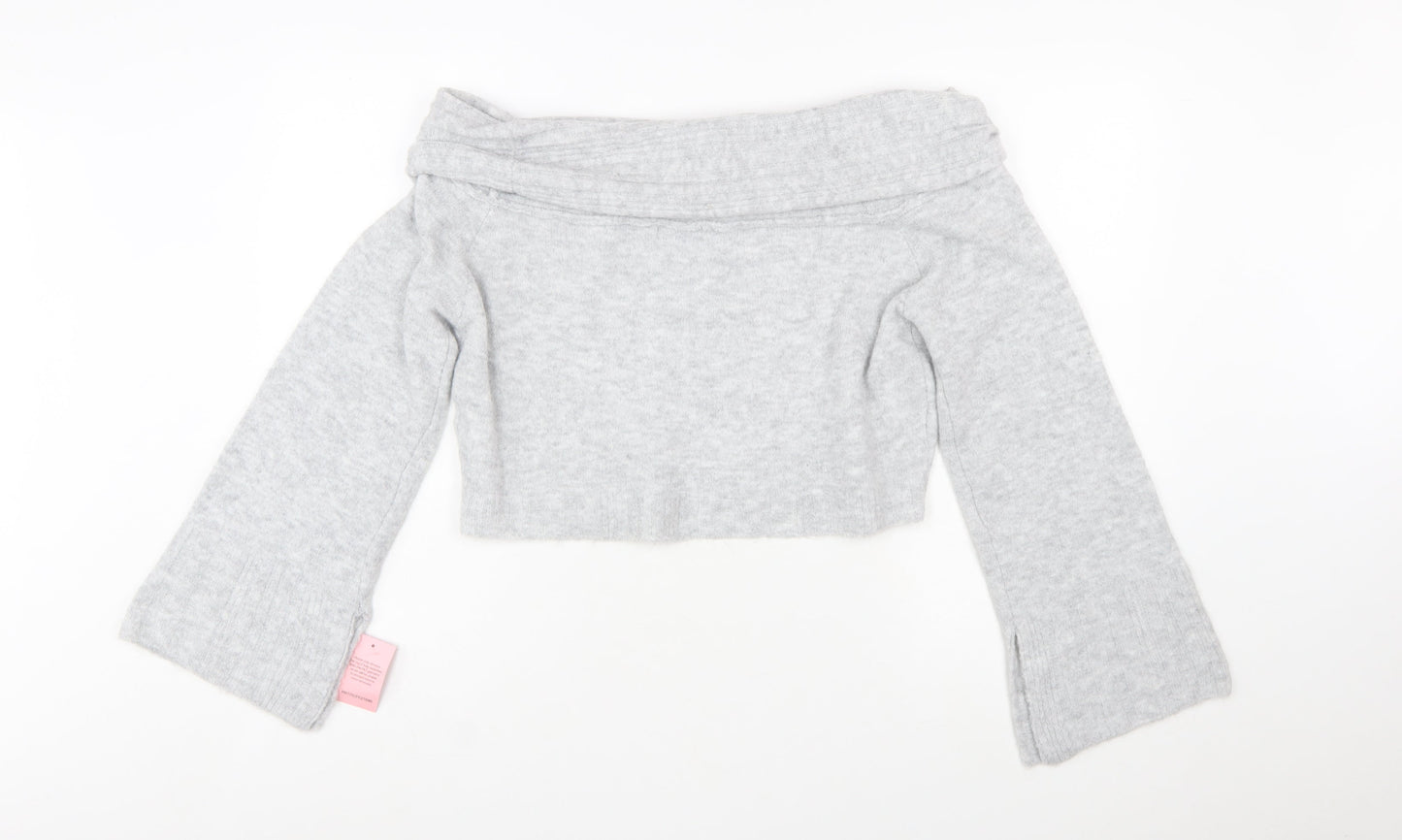 PrettyLittleThing Women Grey L Off Shoulder Knit Jumper