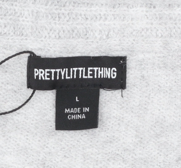PrettyLittleThing Women Grey L Off Shoulder Knit Jumper