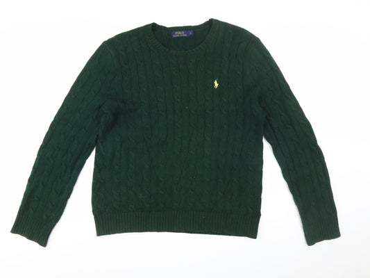 Polo Ralph Lauren Men's Green Cable-Knit Cotton Jumper L