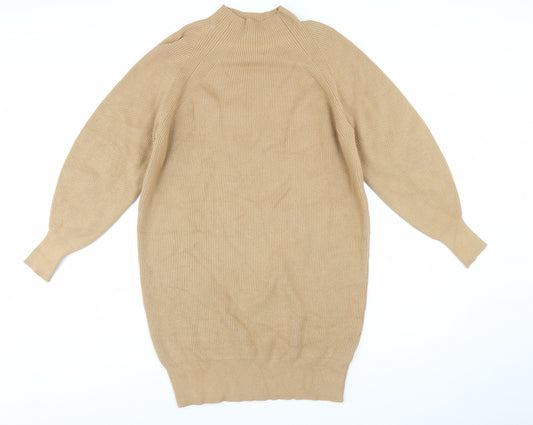 Phase Eight Women Beige XS Knit Jumper Dress High Neck