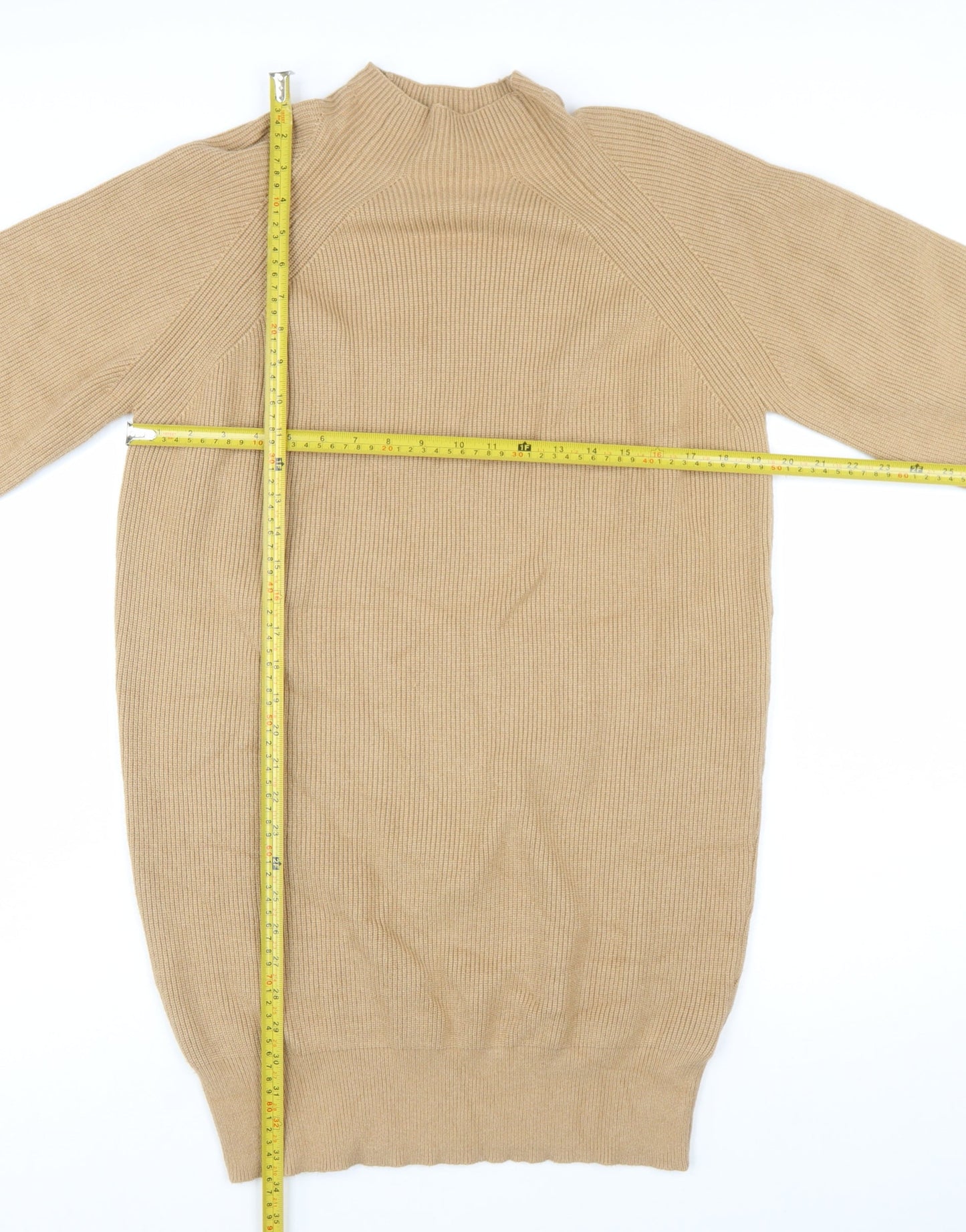 Phase Eight Women Beige XS Knit Jumper Dress High Neck