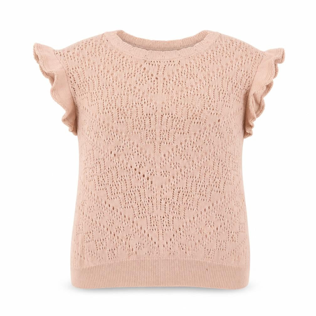 Lipsy Women’s Beige Open-Knit Ruffle Sleeveless Jumper UK 16