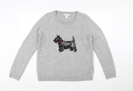 Cupcakes and Cashmere Women Grey L Pullover Dog Knit Jumper