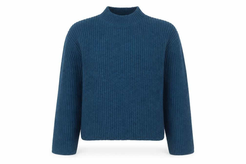 AND/OR Womens Blue Mock Neck Chunky-Knit Wool Blend Jumper M