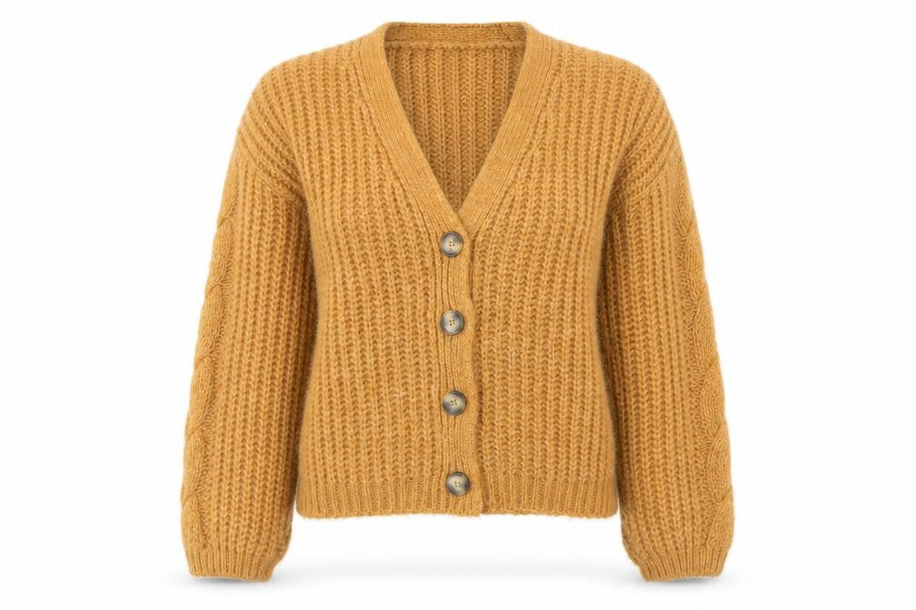 Next Womens Brown Chunky Knit V-Neck Button Cardigan Size S