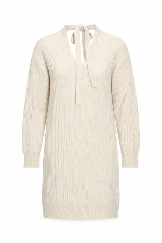 Miss Selfridge Women Beige Knit Jumper Dress Size 10 V-Neck Long Sleeve