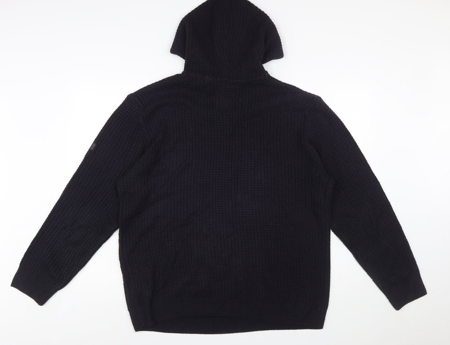 Soulstar Men's Black XL Waffle Knit Hooded Pullover Jumper