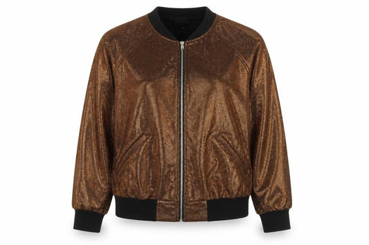 Forever 21 Women Bronze Metallic Full Zip Bomber Sweatshirt Size S