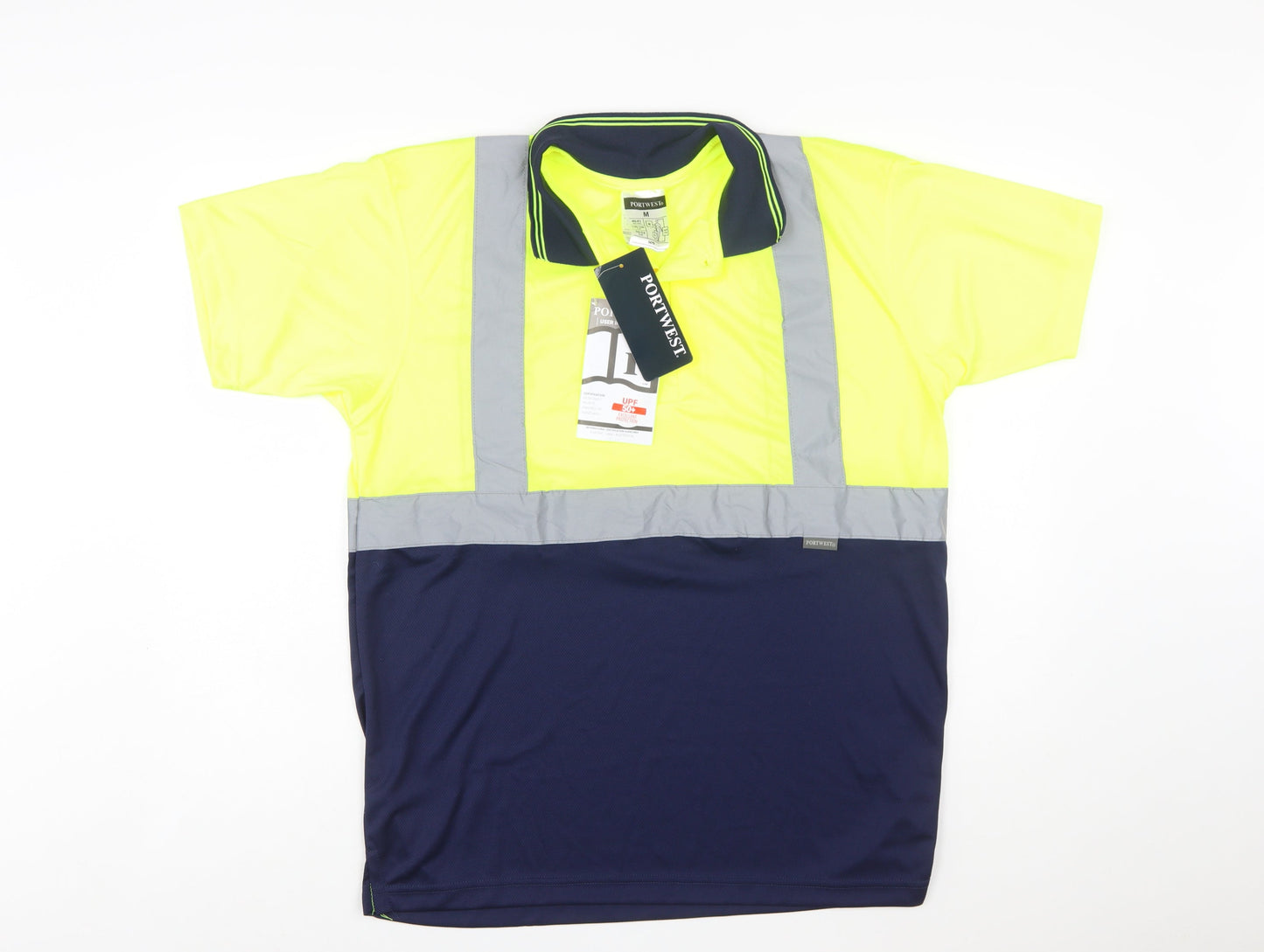 Portwest Men's Yellow/Navy Short Sleeve Hi-Vis Work Polo Shirt M