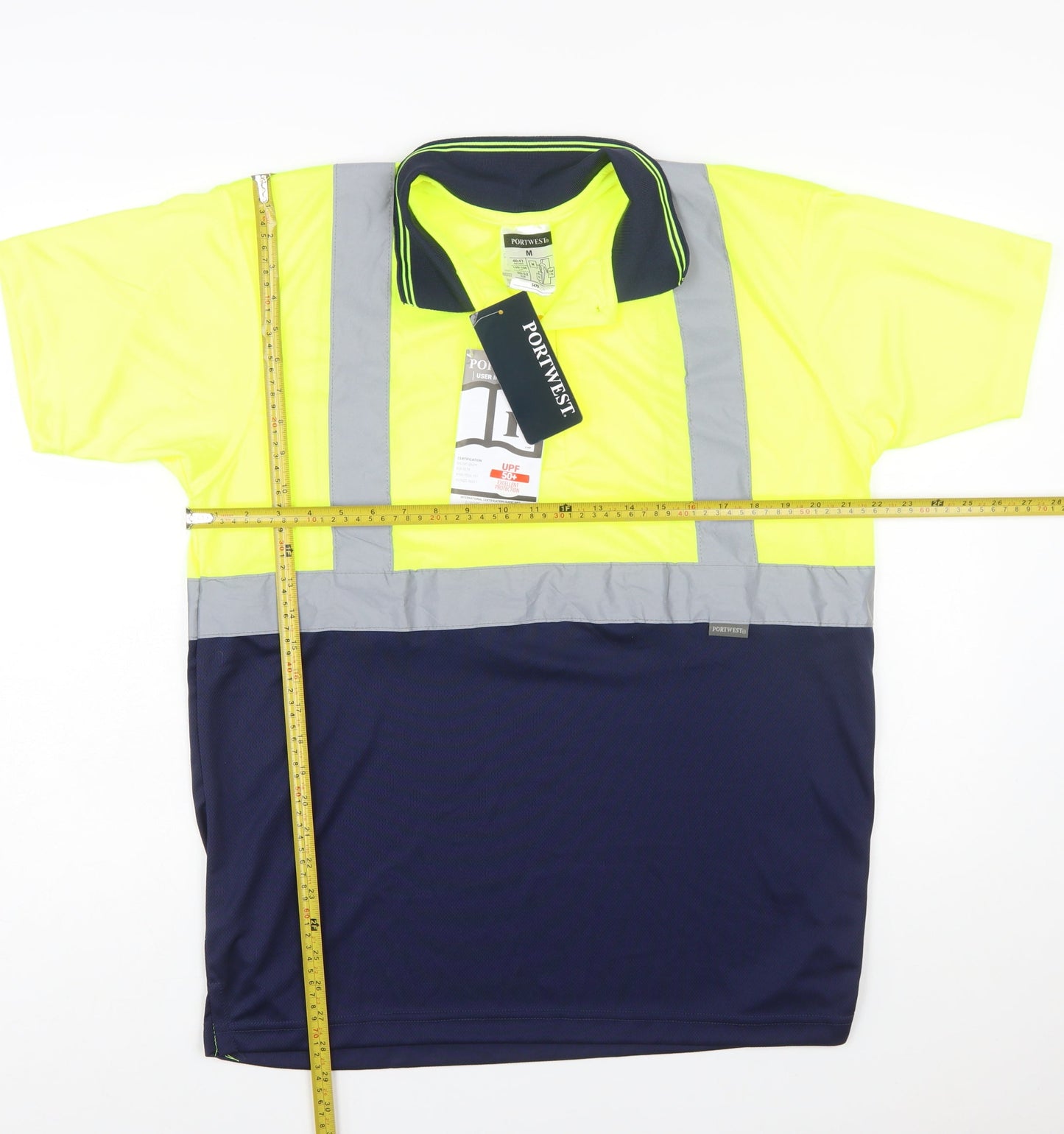 Portwest Men's Yellow/Navy Short Sleeve Hi-Vis Work Polo Shirt M