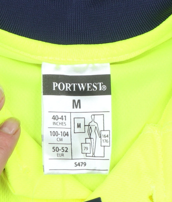 Portwest Men's Yellow/Navy Short Sleeve Hi-Vis Work Polo Shirt M