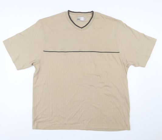Zantos Men Beige V-Neck Short Sleeve Cotton Blend T-Shirt XL