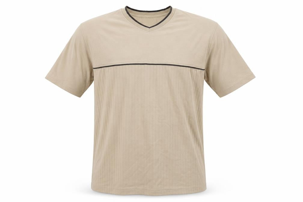 Zantos Men Beige V-Neck Short Sleeve Cotton Blend T-Shirt XL