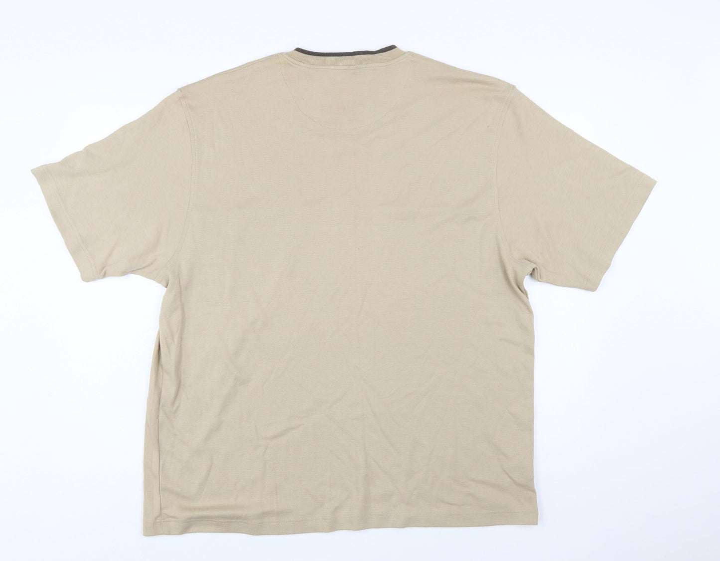Zantos Men Beige V-Neck Short Sleeve Cotton Blend T-Shirt XL