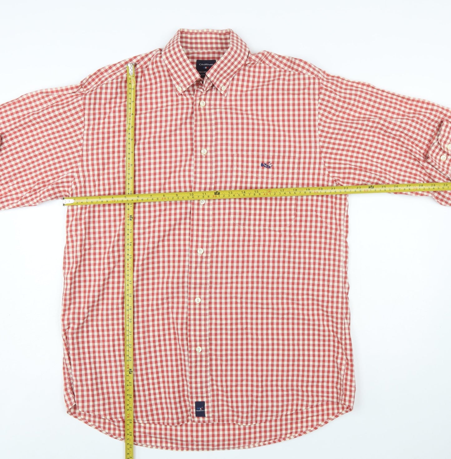 OldRiver Men's Red Check Long Sleeve Cotton Button-Up Shirt L