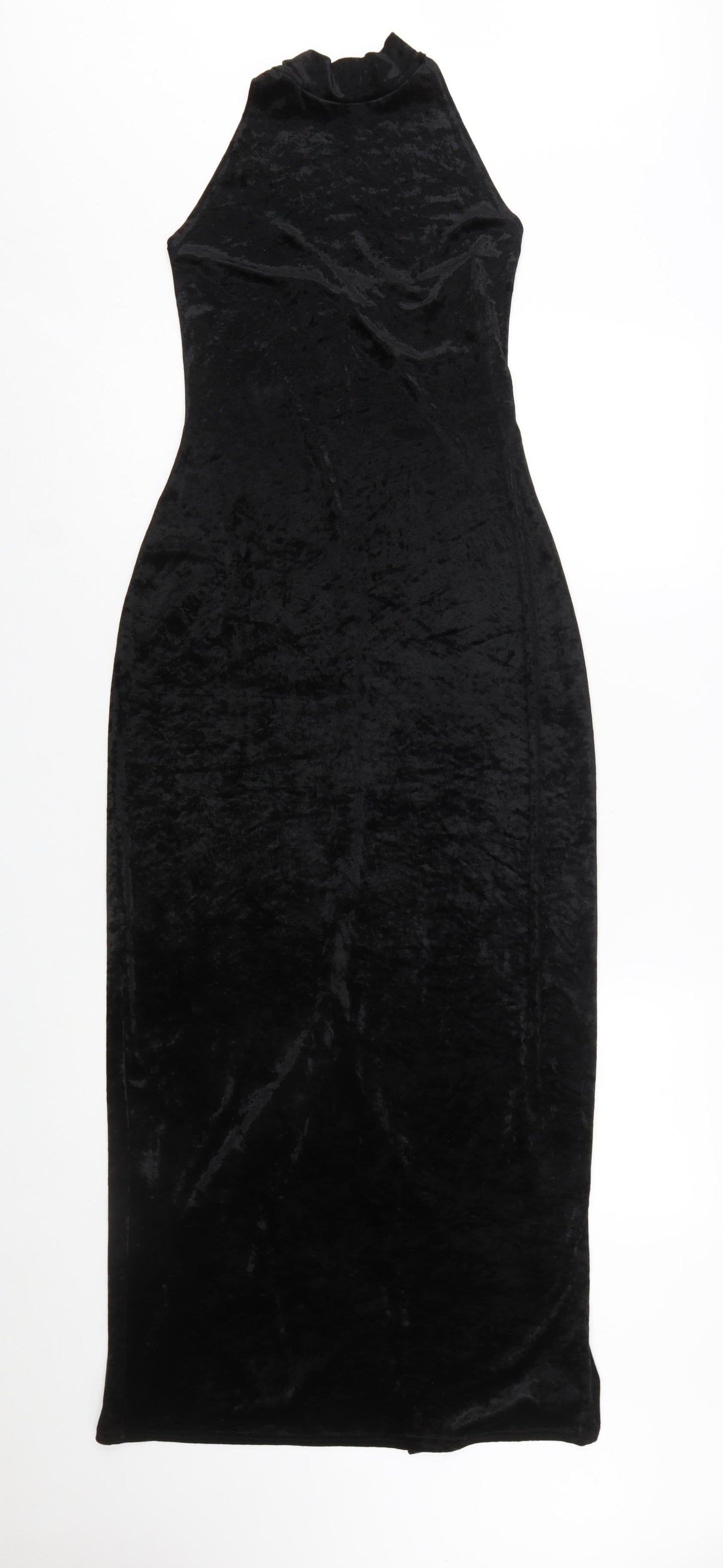 Wallis Women’s Black Velvet Halter Bodycon Midi Dress Size 12