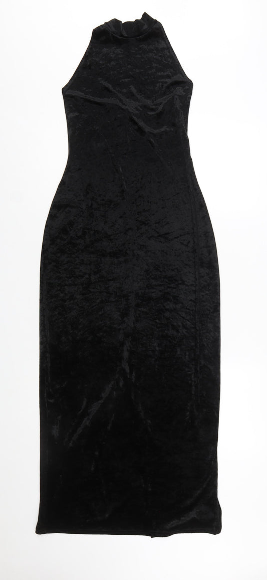 Wallis Women’s Black Velvet Halter Bodycon Midi Dress Size 12