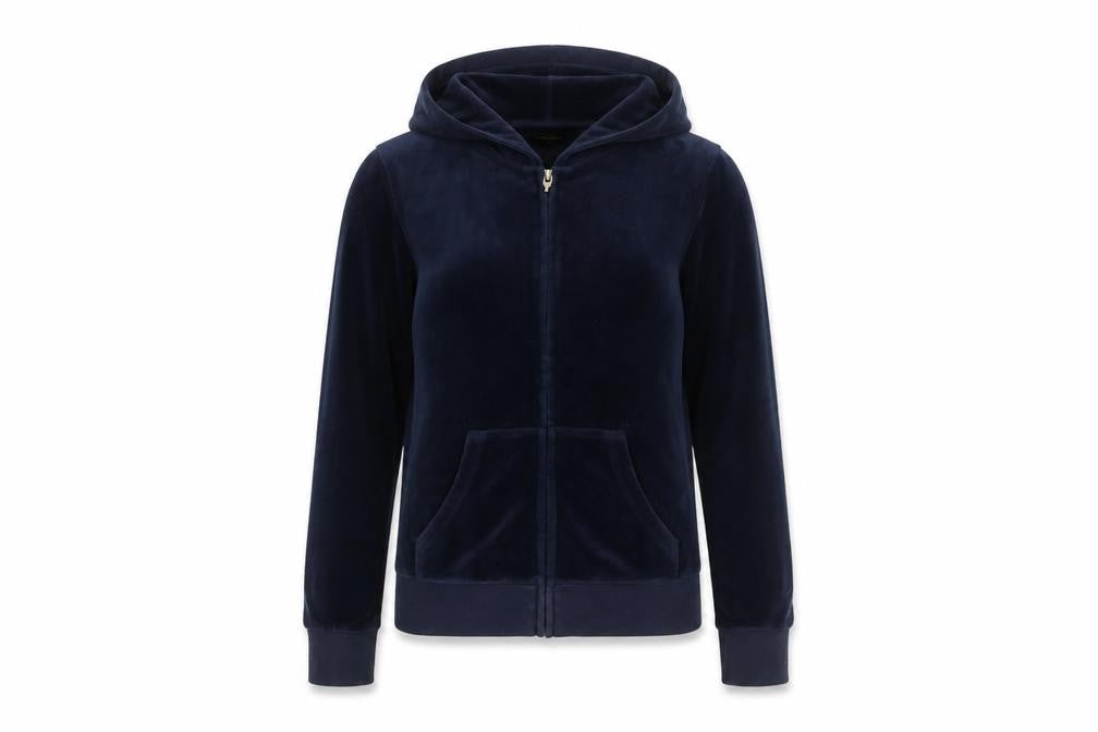 Juicy Couture Black Label Women's Navy Velour Full Zip Hoodie XS