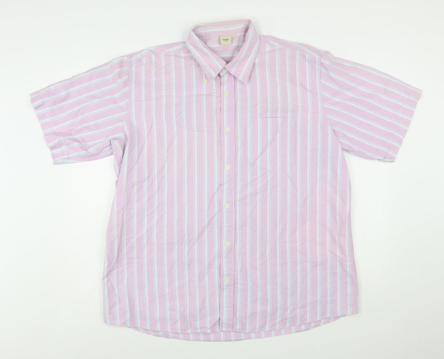 Cotton Traders Men’s Purple Striped Short Sleeve Button-Up Shirt XL