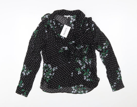 Ganni Women’s Black Floral Polka Dot Wrap Blouse Size 8