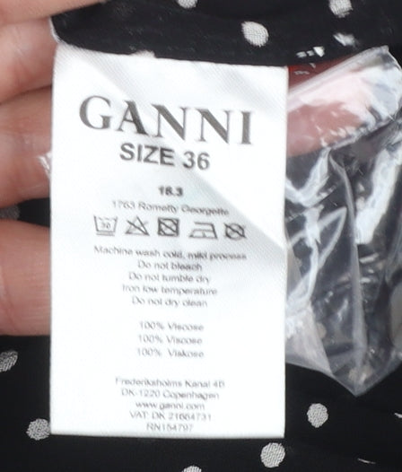 Ganni Women’s Black Floral Polka Dot Wrap Blouse Size 8