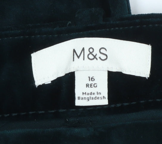 Marks and Spencer Womens Green Velvet Regular Fit Trousers Size 16