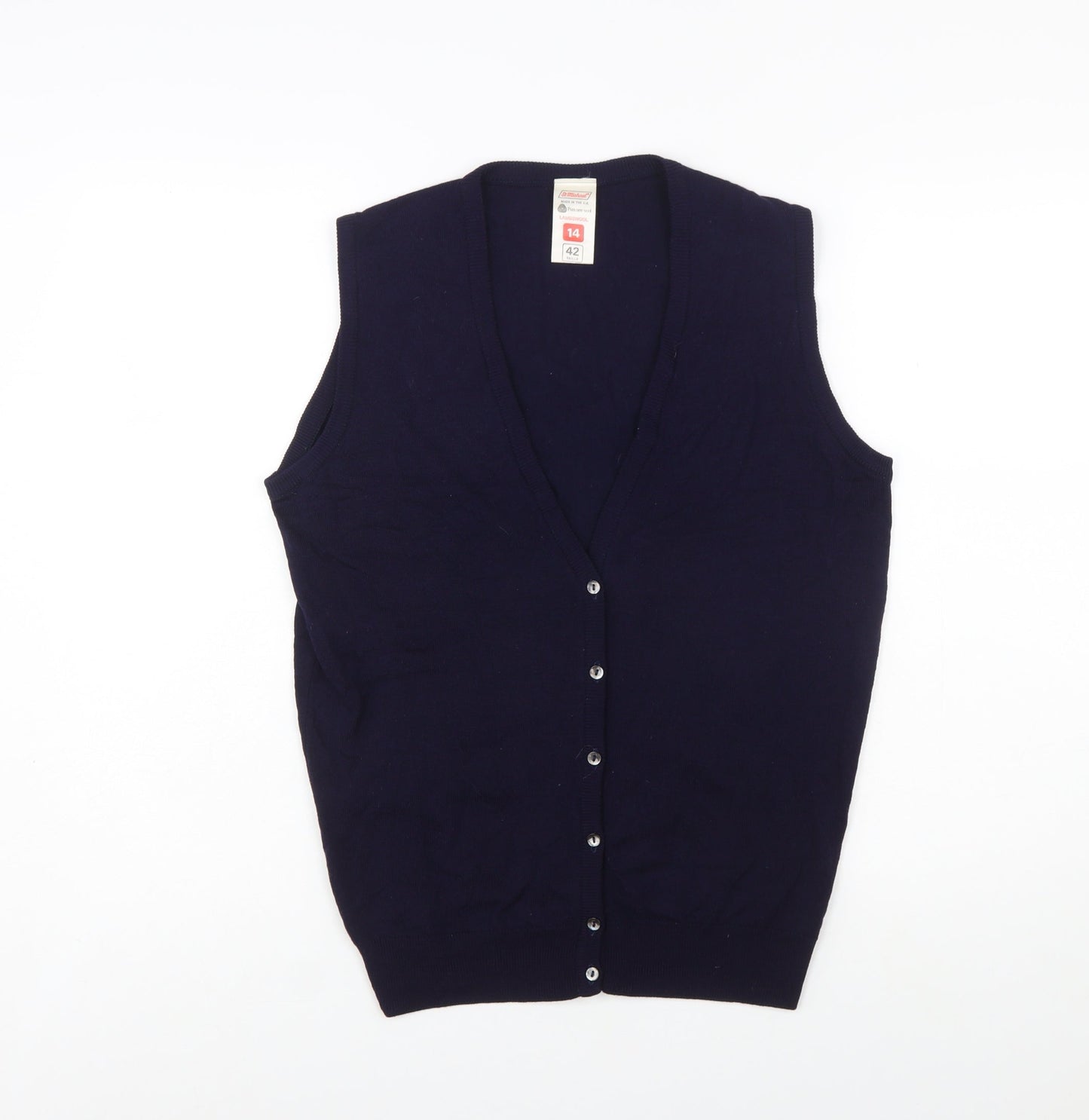 Marks and Spencer Women's Blue Lambswool Sleeveless Cardigan Size 14